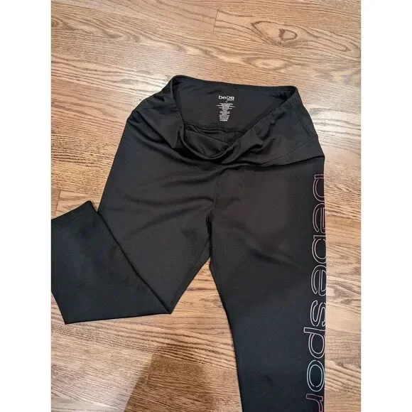 BEBE Sport Logo Rainbow Lites Black Capris Sz 1X Women's Work out High Waist - Picture 3 of 9